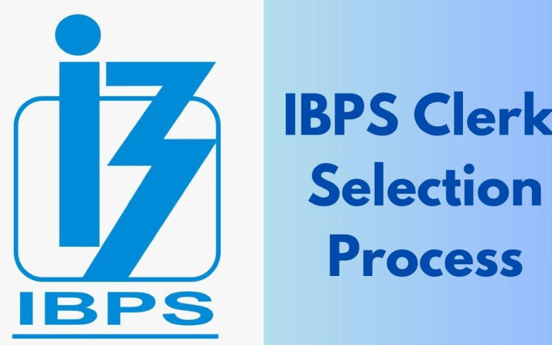 Infographic showing the IBPS Clerk selection process including Prelims, Mains, and Document Verification for banking aspirants in Ajmer.