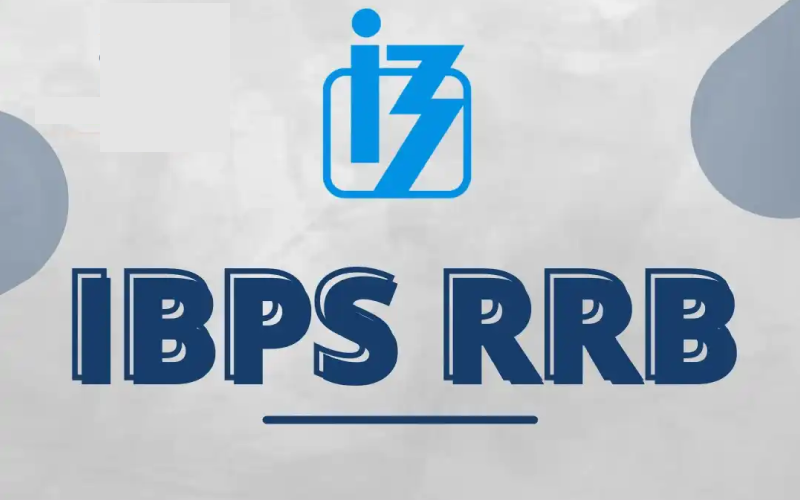 Official IBPS logo with bold "IBPS RRB" text on a professional grey background for regional rural bank coaching in Ajmer.