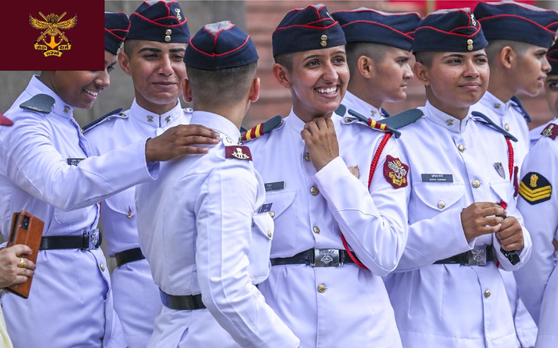 Official National Defence Academy (NDA) logo featuring a sword and anchor on a maroon and yellow background for coaching in Ajmer.