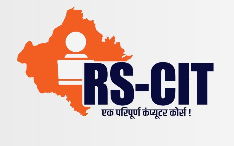 Official RS-CIT logo featuring the map of Rajasthan and a person using a computer, with Hindi text "Ek Paripoorn Computer Course."