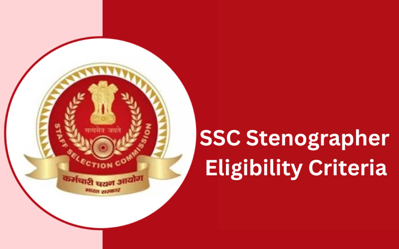Staff Selection Commission (SSC) logo next to the text "SSC Stenographer Eligibility Criteria" on a dual-tone red and pink background.