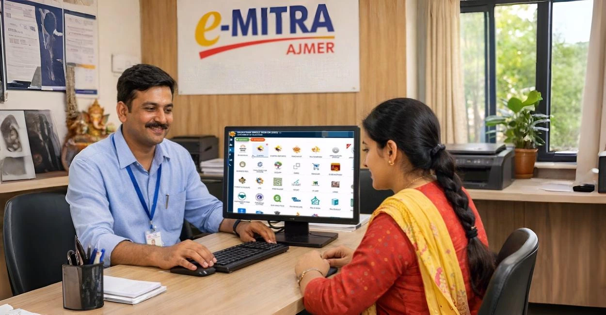 Balaji E-Mitra Services Center in Ajmer assisting customers