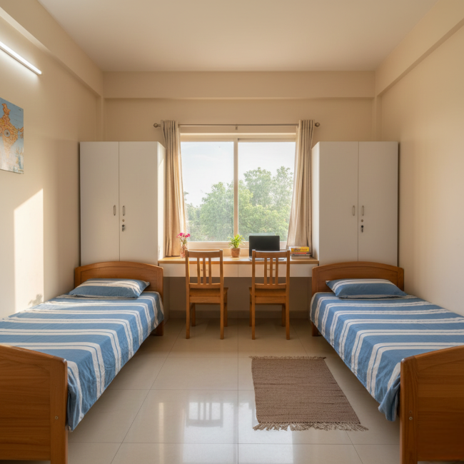 Clean hostel room at SG Hostel Ajmer