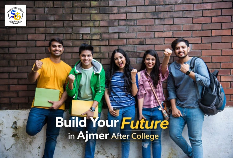Students planning their future after college in Ajmer with books and backpacks