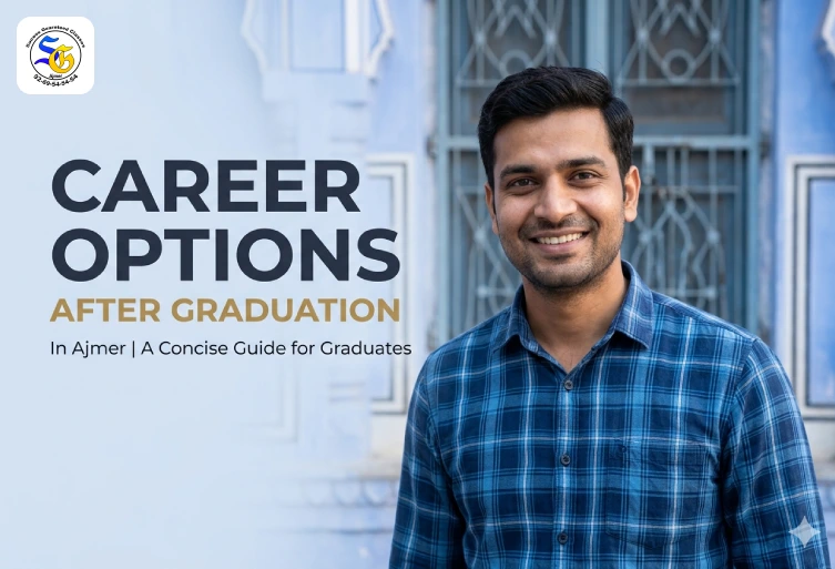 Career Options After Graduation in Ajmer guide banner with smiling graduate student and career coaching information