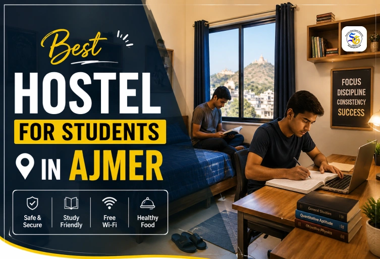 Students studying in a modern hostel room in Ajmer showcasing the best hostel for students with a clean, safe, and study-friendly environment.